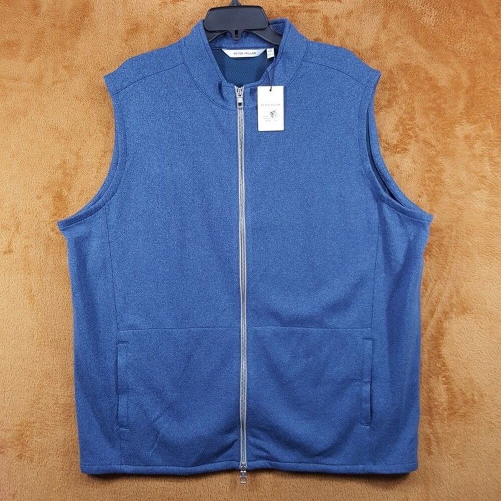 PETER MILLAR Vest Mens Small Blue Zip Up Crown Sweater Fleece Vest $155